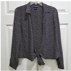 Ann Taylor 100% Silk Top Size 2 Blue Tan